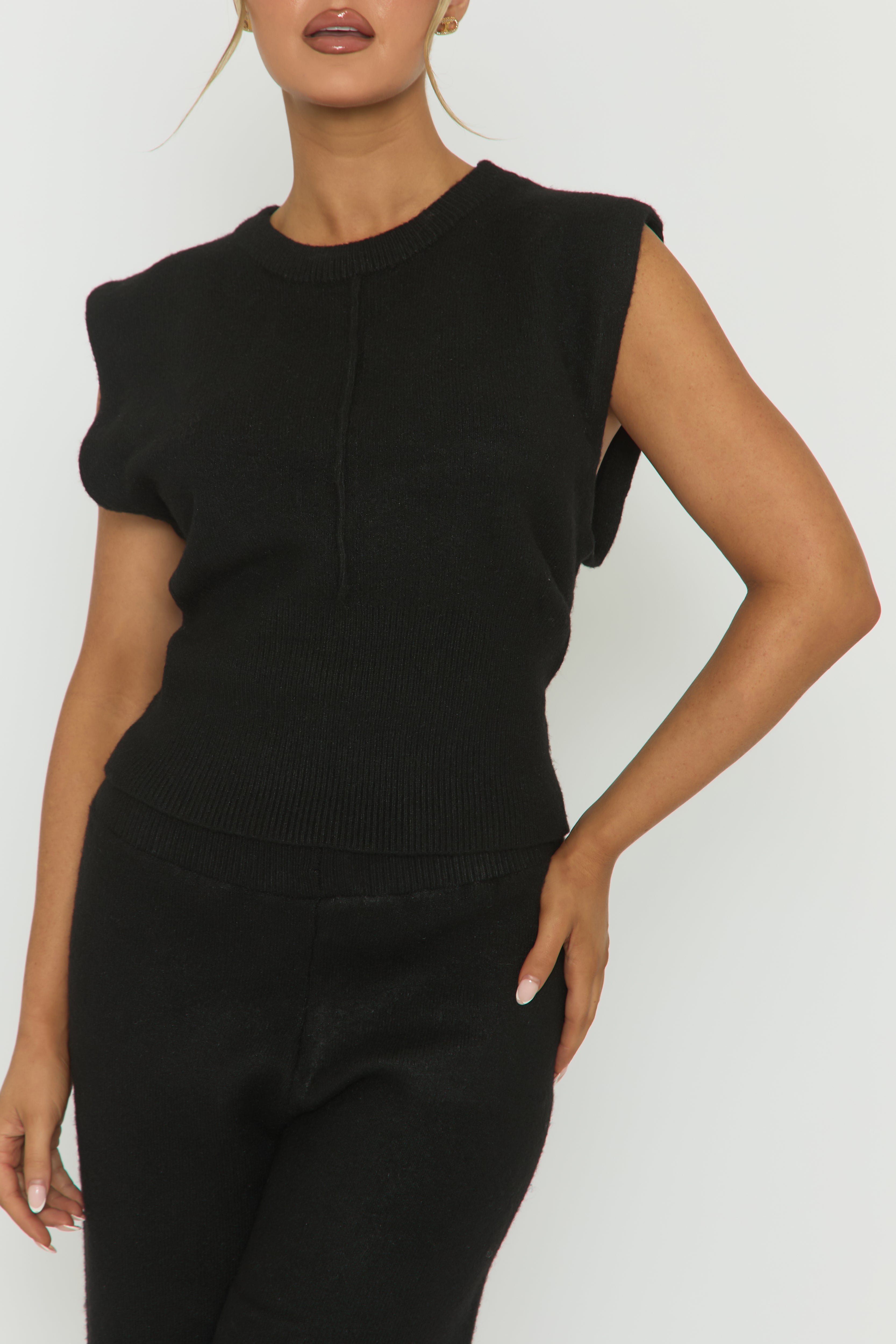 Black Knitted Vest and Trouser Loungewear Set - Aziel