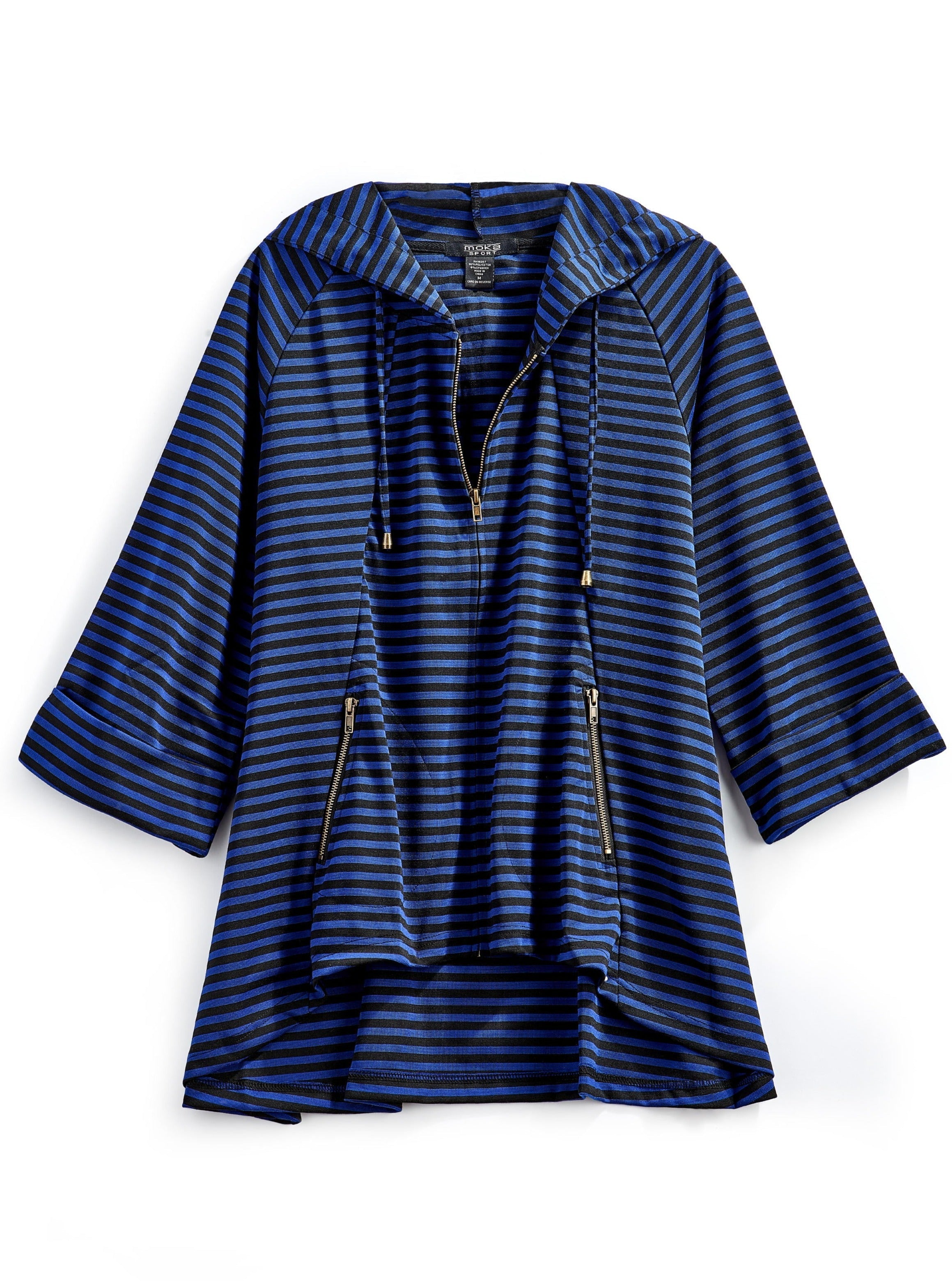 Women's Striped Zip Front High Low Hooded Jacket