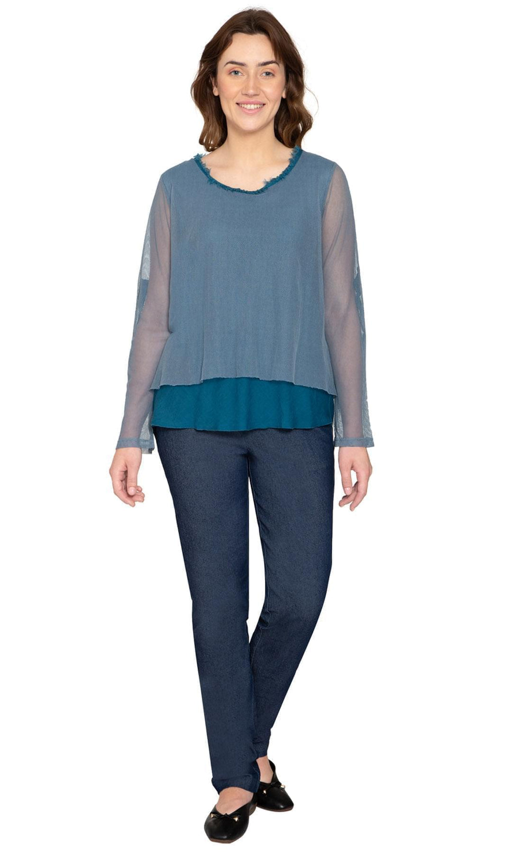 High Low Mesh Layered Knit Top