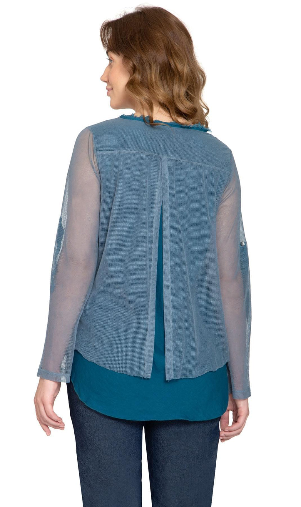 High Low Mesh Layered Knit Top