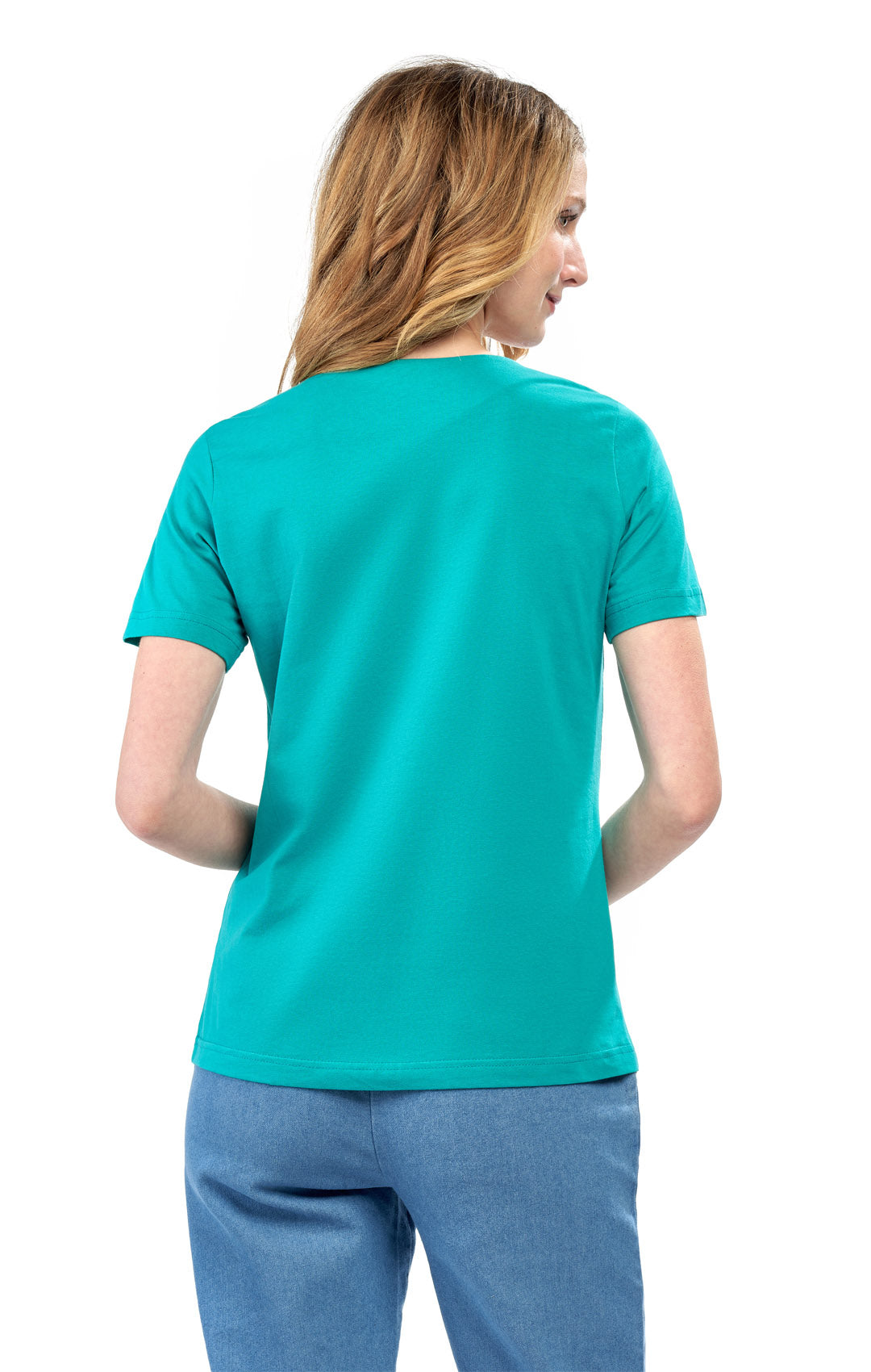 Women's Short Sleeve Cotton Knit T-shirt in Pintuck Style