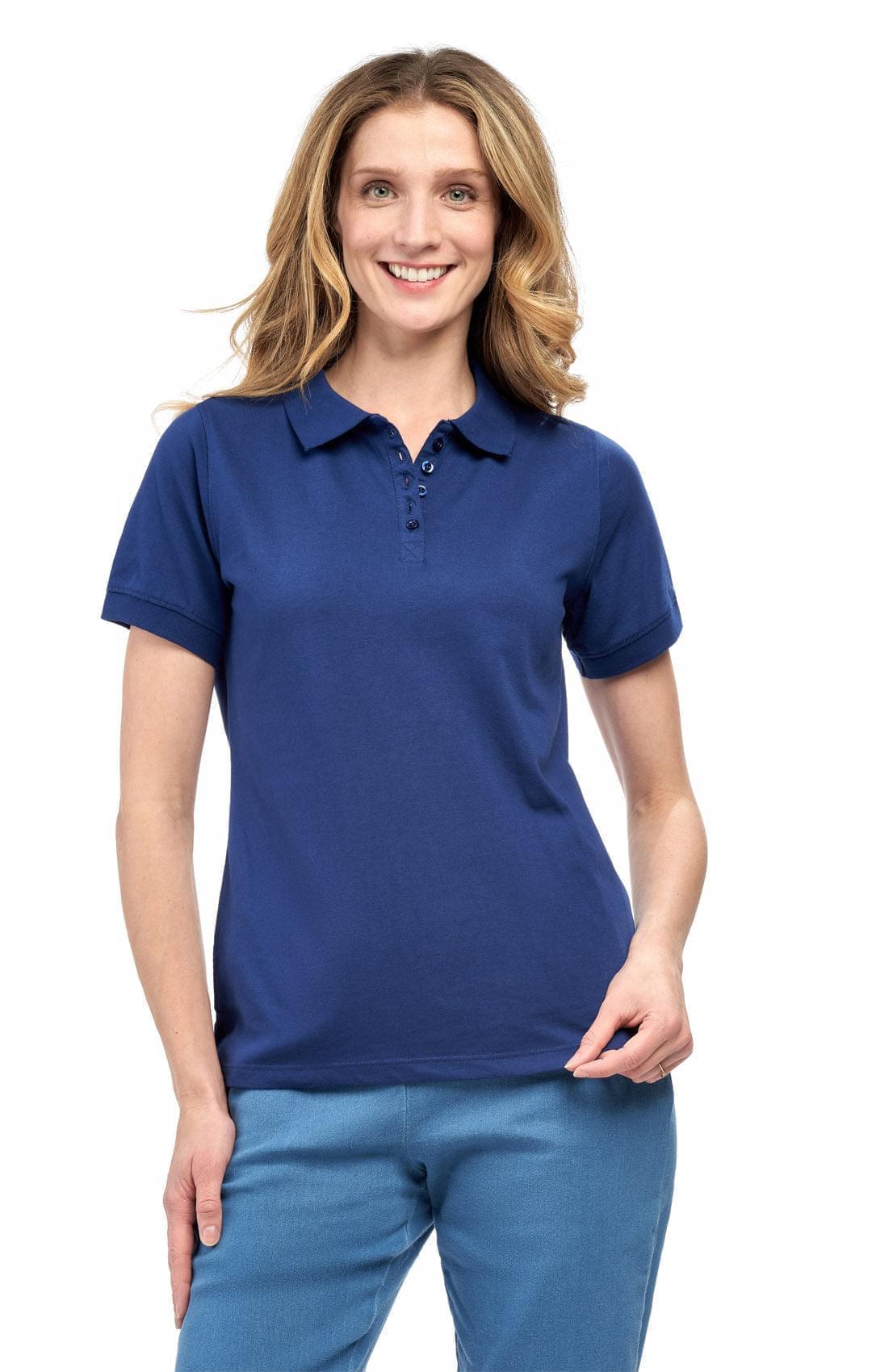 Women's Short Sleeve Pique Knit Polo Shirt in Relaxed Fit Pocketless Jersey