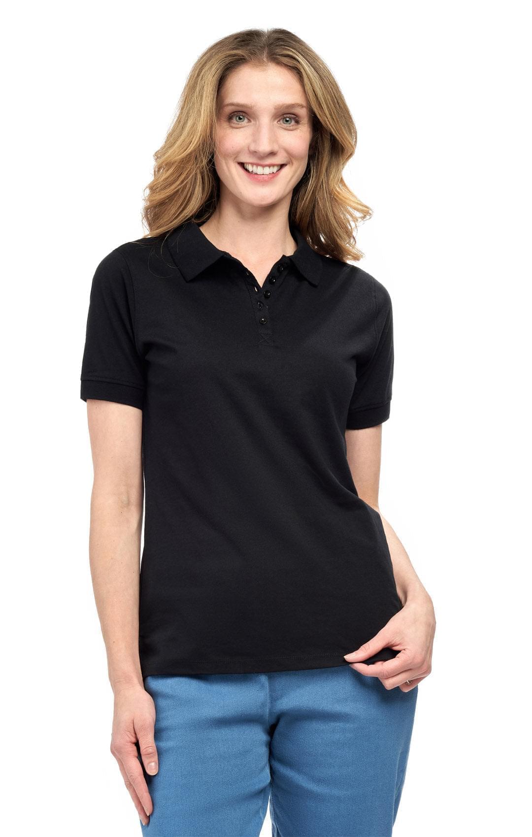 Women's Short Sleeve Pique Knit Polo Shirt in Relaxed Fit Pocketless Jersey