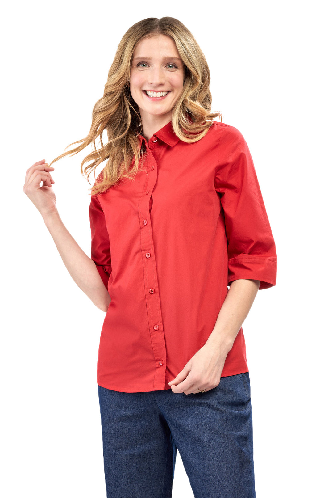 Womens Regular Fit 3/4 Sleeve Button Down Collared Camp Shirt