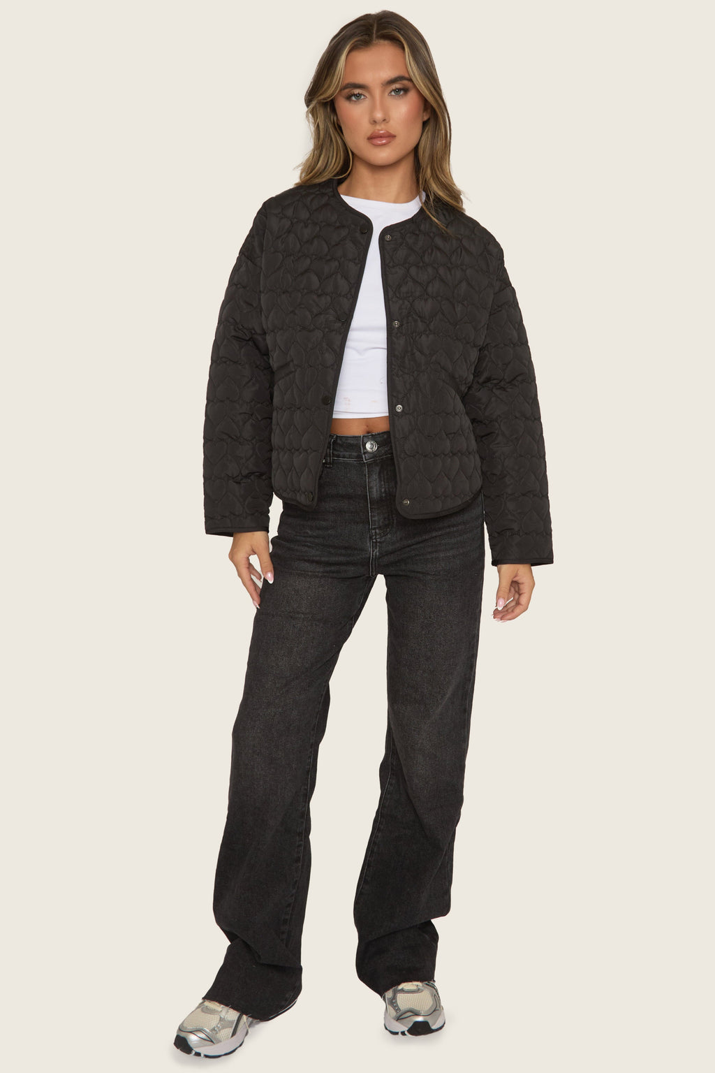 Black Heart Quilted Popper Front Jacket - Kathleen
