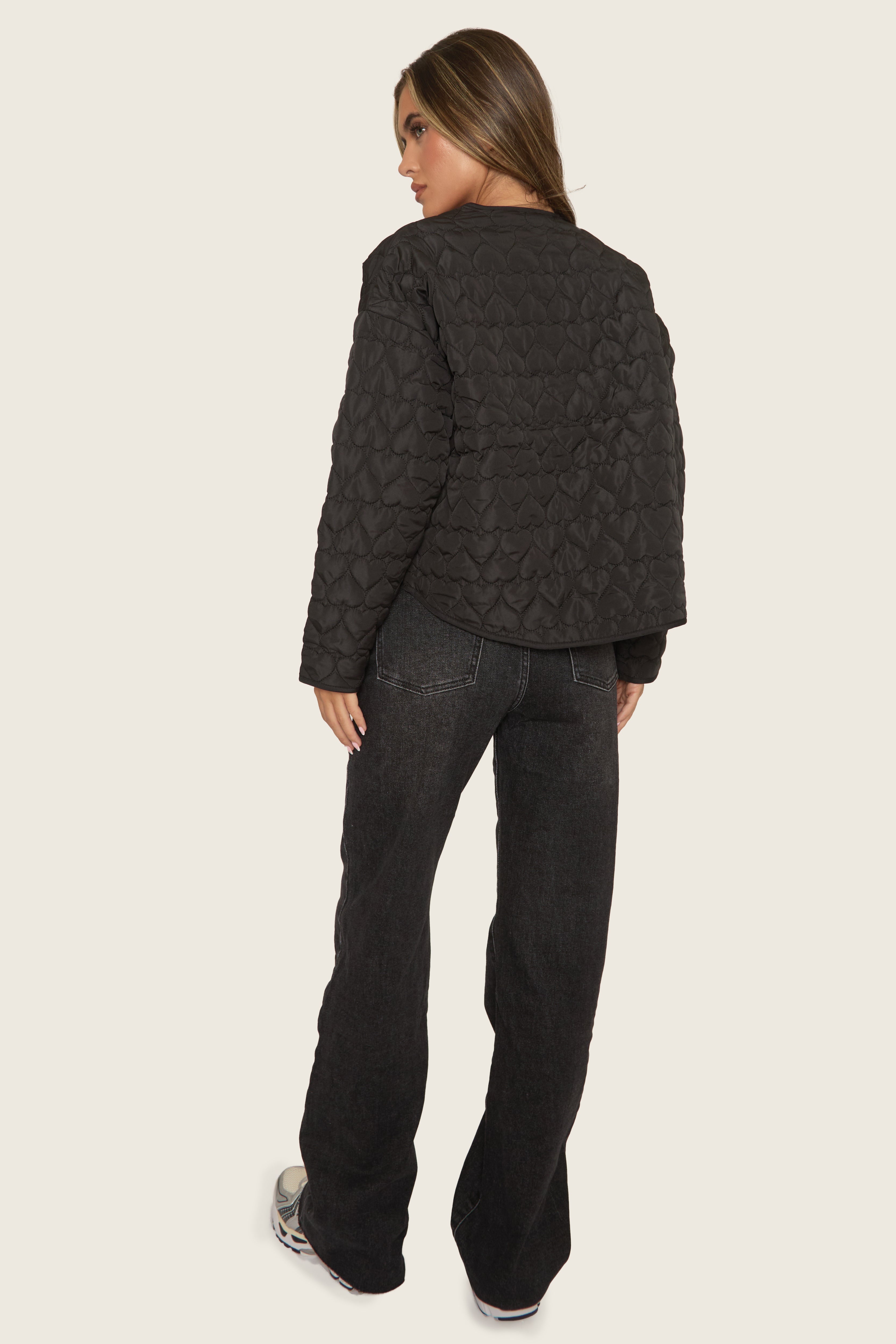 Black Heart Quilted Popper Front Jacket - Kathleen