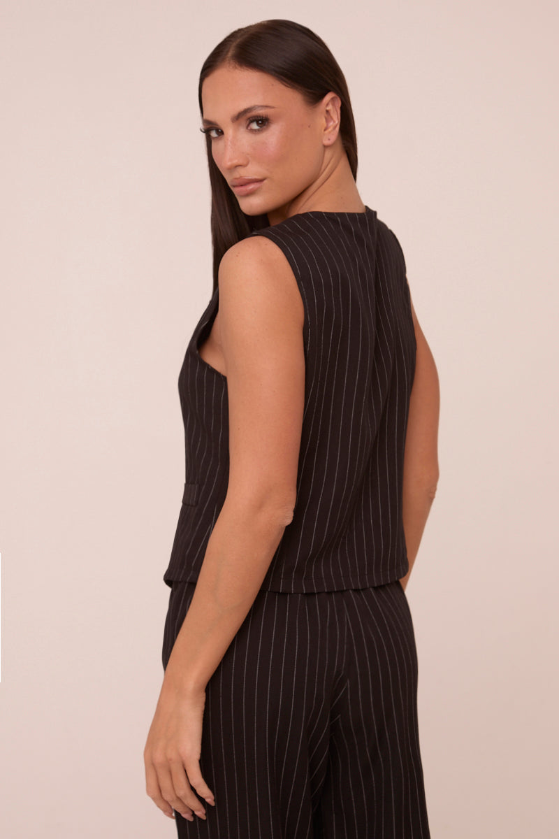 Black Pin Stripe Sleeveless Waist Coat - Danita