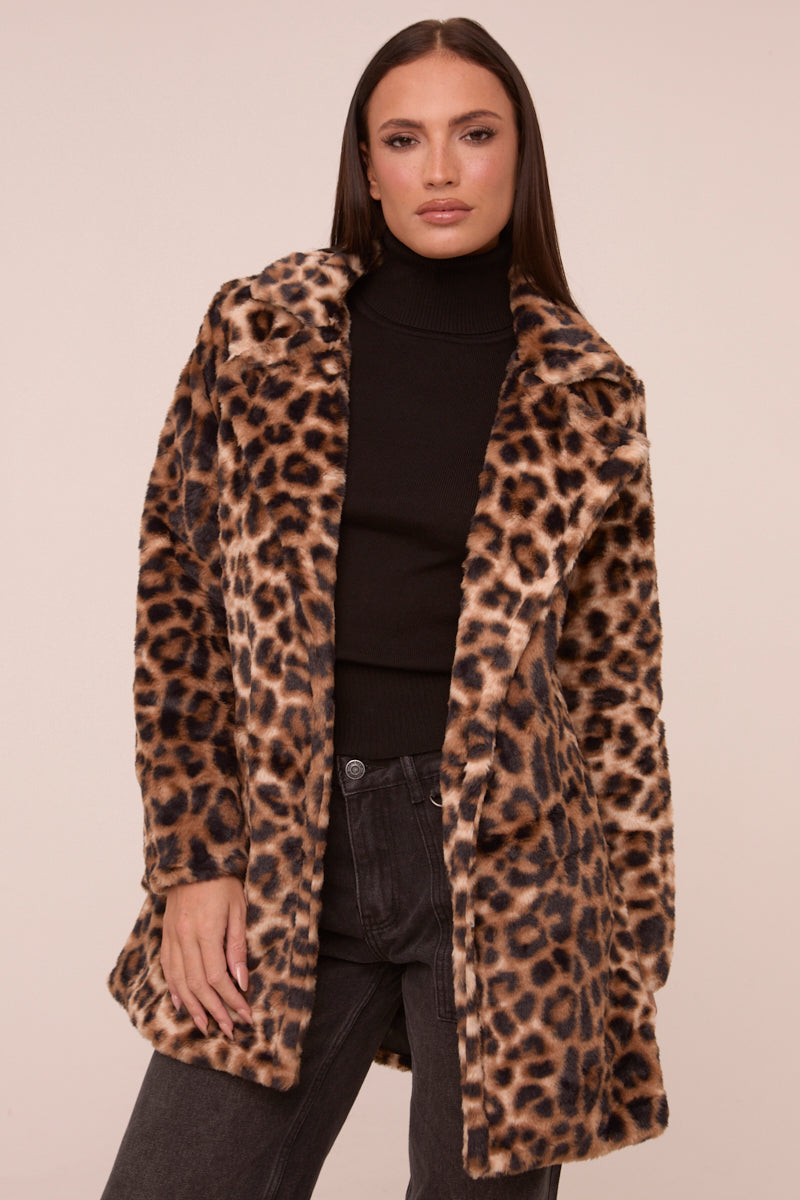 Brown Leopard Print Faux Fur Coats - Yasmin