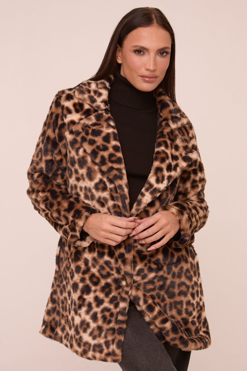 Brown Leopard Print Faux Fur Coats - Yasmin