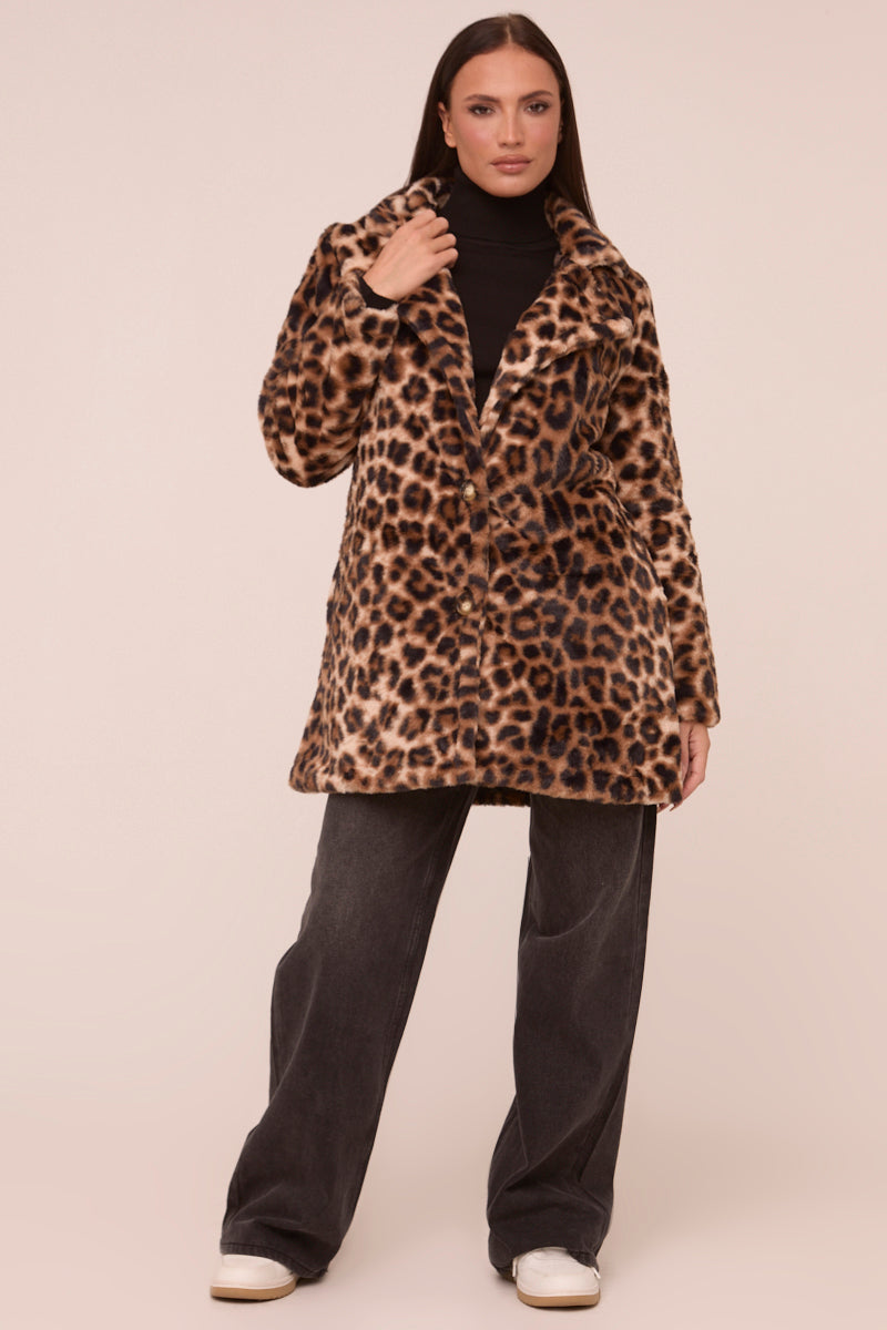 Brown Leopard Print Faux Fur Coats - Yasmin