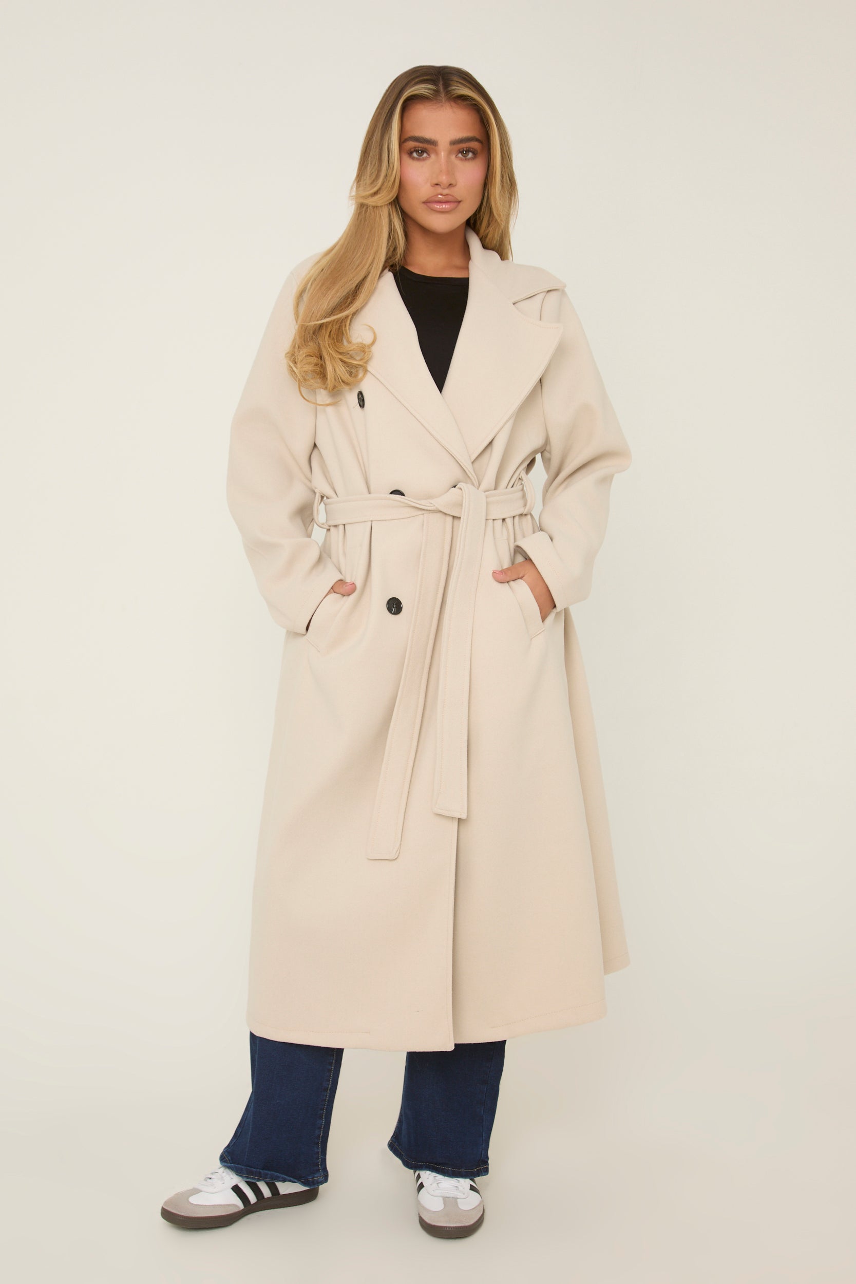 Beige Oversized Double Breasted Wool Look Coat - Eloise