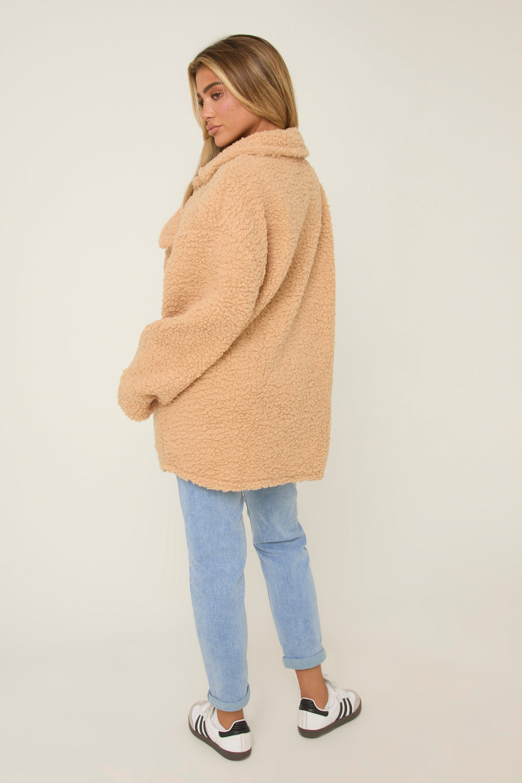 Camel Sherpa Oversized Longline Long Sleeves Shacket - Agnes