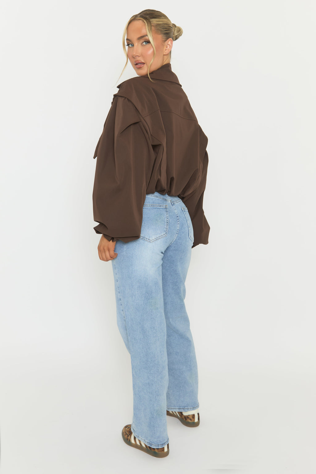 Chocolate Double Breasted Cropped Trench Coat - Kienna