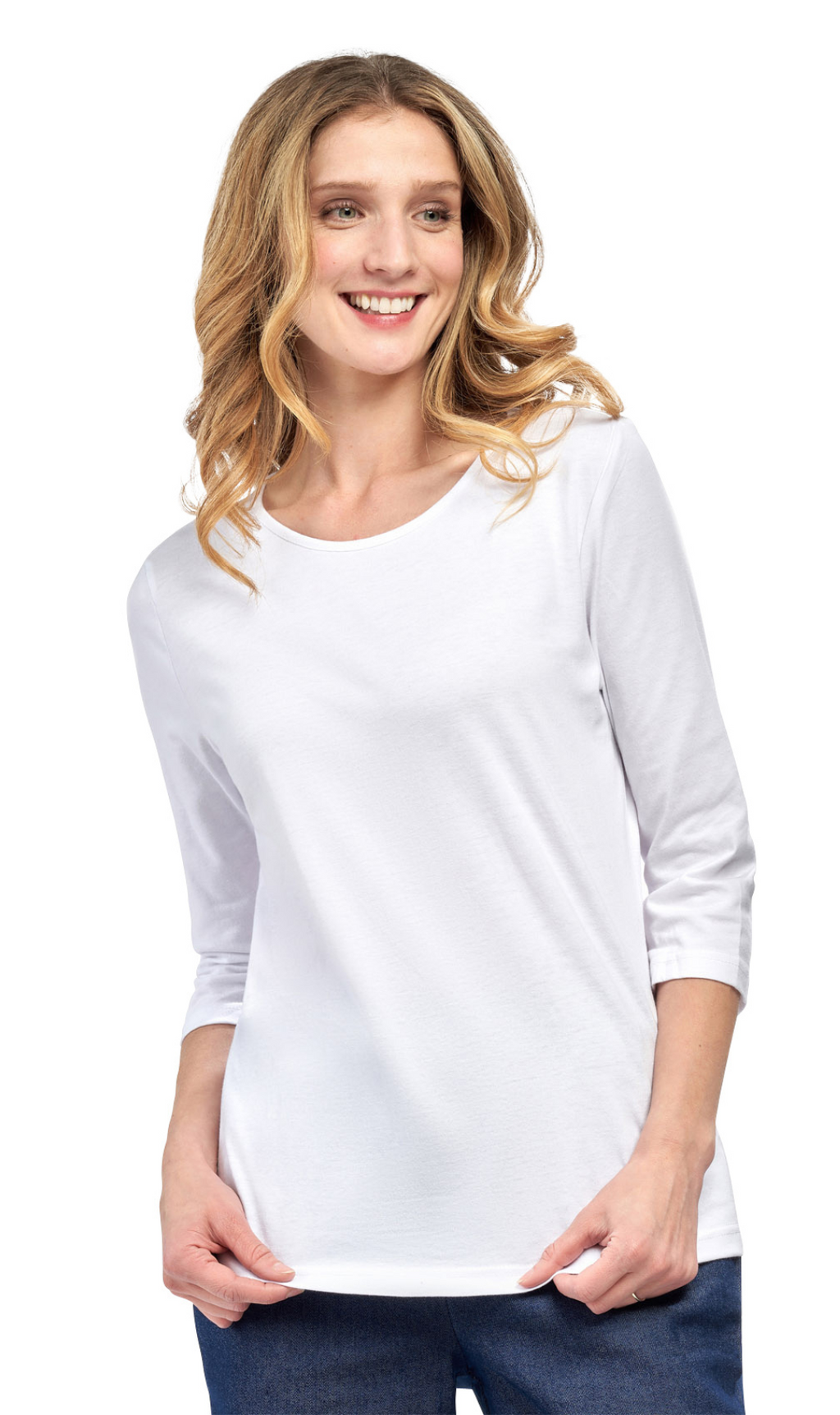 Women's Classic Comfort Fit 3/4 Sleeve length Crew Neck Jersey knit T-Shirt