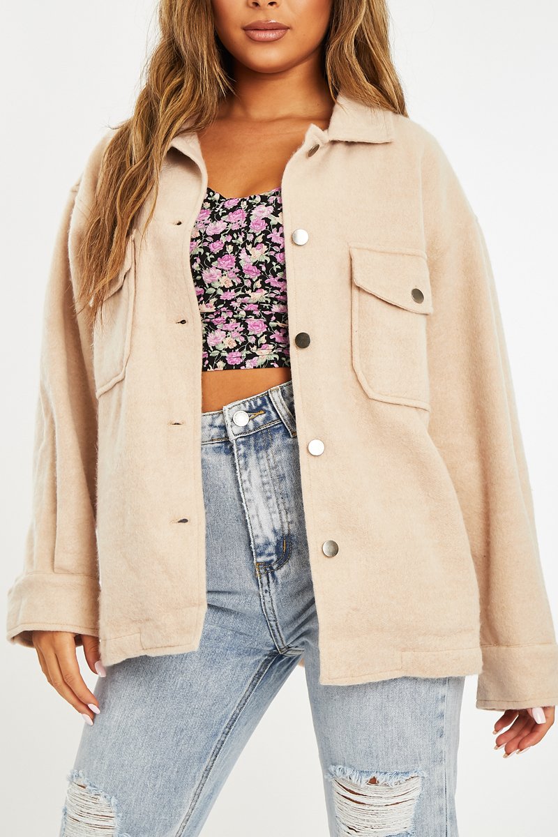 Stone Pocket Oversized Brushed Shacket - Caley
