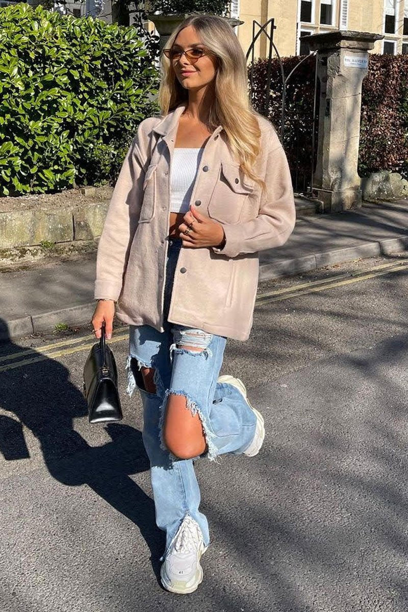 Stone Pocket Oversized Brushed Shacket - Caley