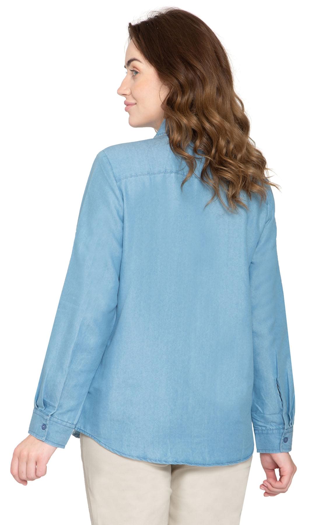 Women's Button Down Denim Shirt - Long Sleeve with Pocket Tops