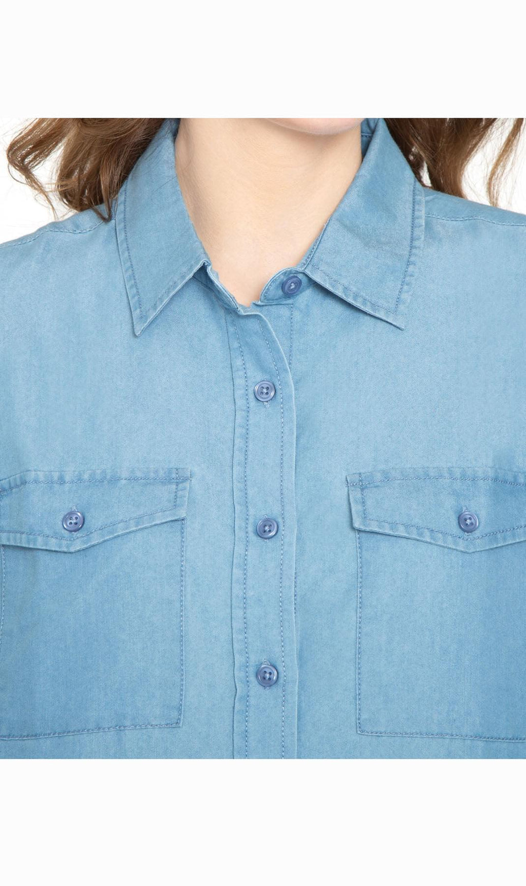 Women's Button Down Denim Shirt - Long Sleeve with Pocket Tops