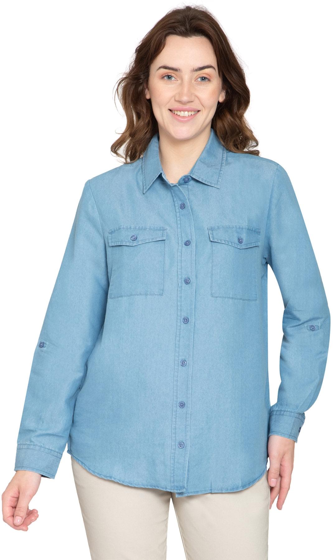 Women's Button Down Denim Shirt - Long Sleeve with Pocket Tops