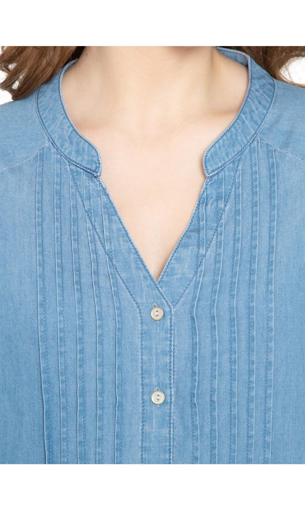 Women's Denim Pintuck Button-Front Tunic Top