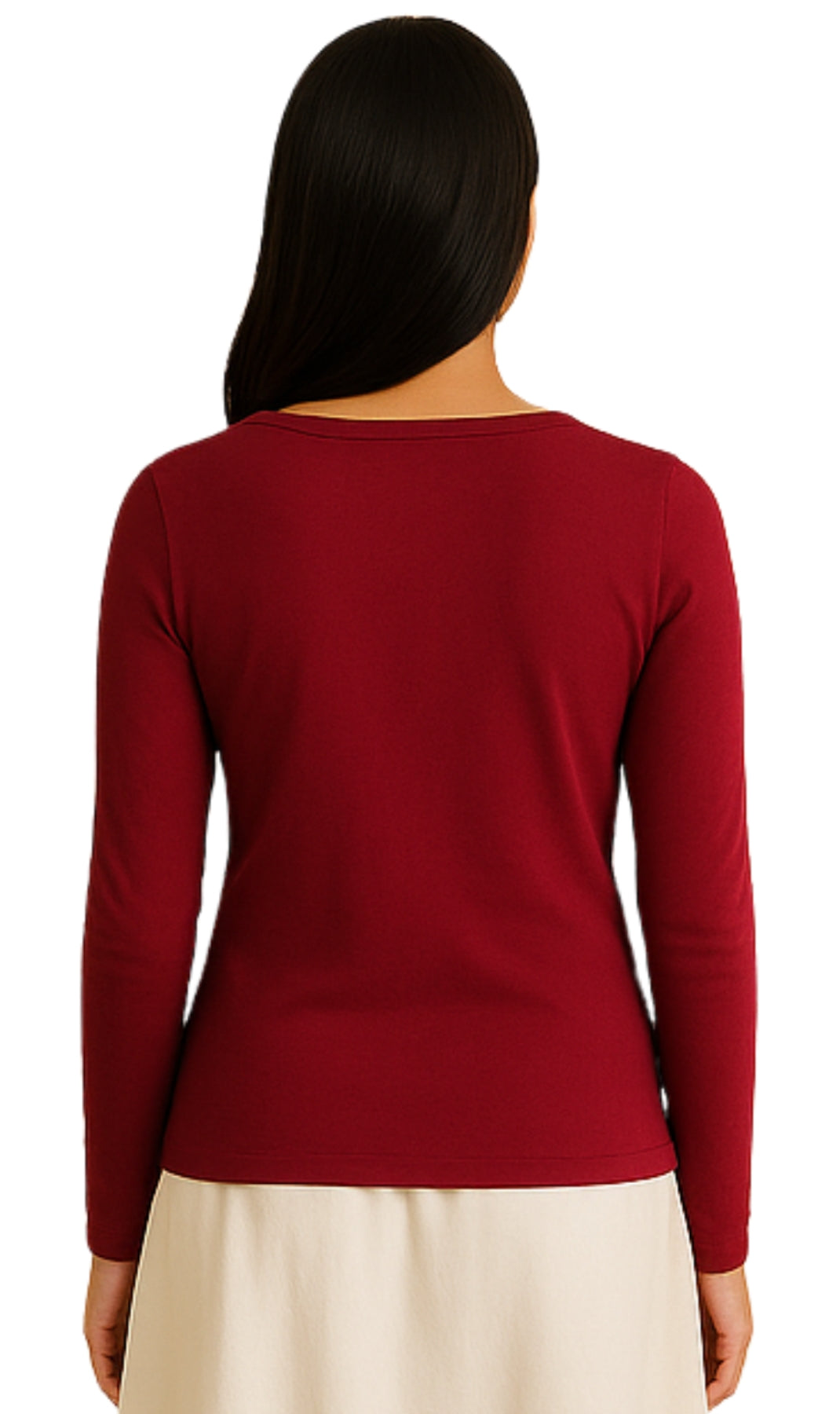 Women's Open Crochet And Jewel Trim V-Neck Knit Top in Cotton Rib Knit