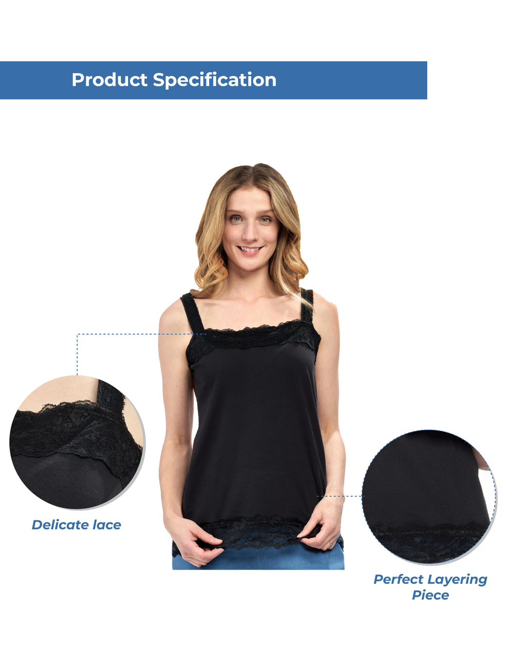 Women's Lacey Trim Cotton Blend Tank Top