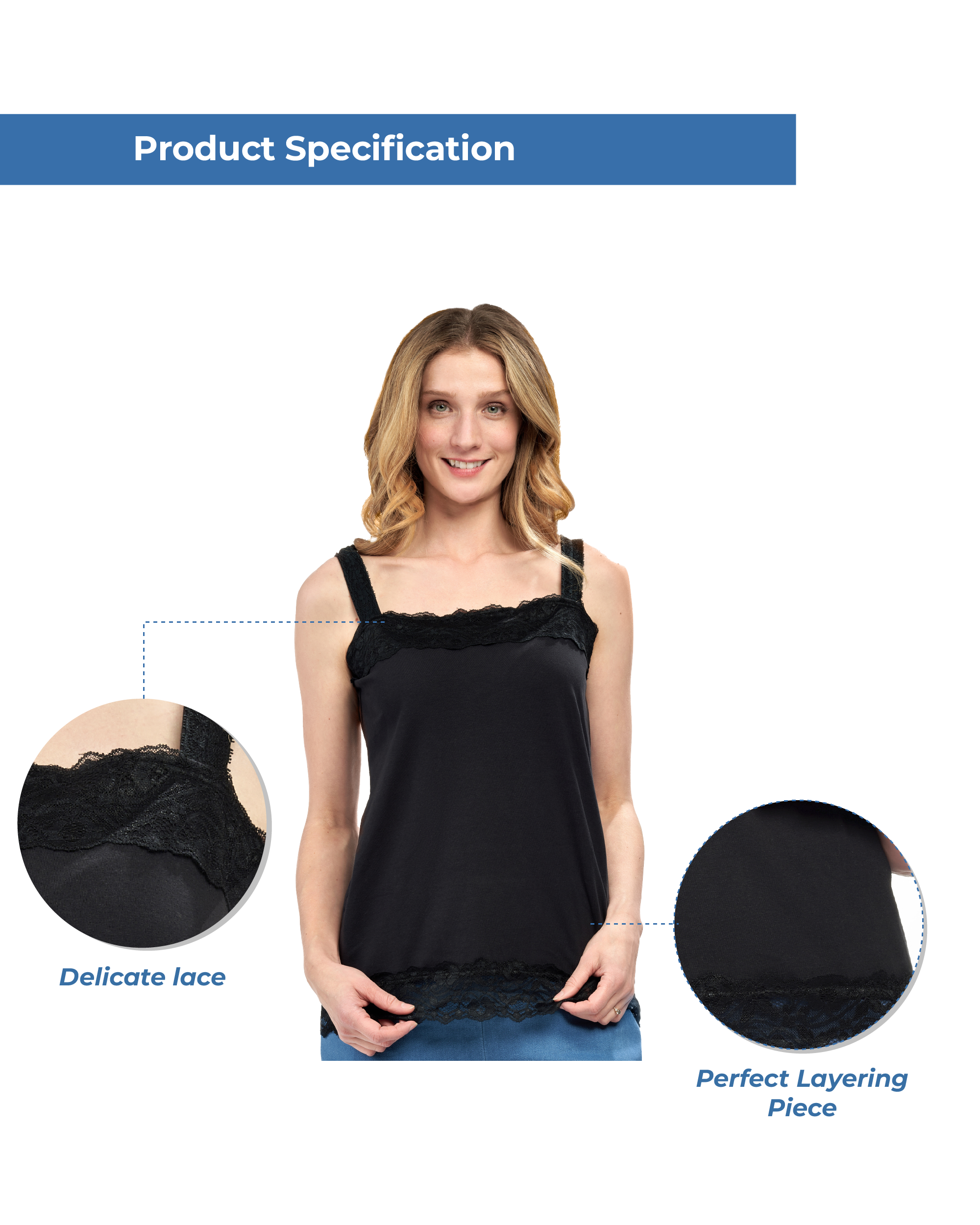 Women's Lacey Trim Cotton Blend Tank Top