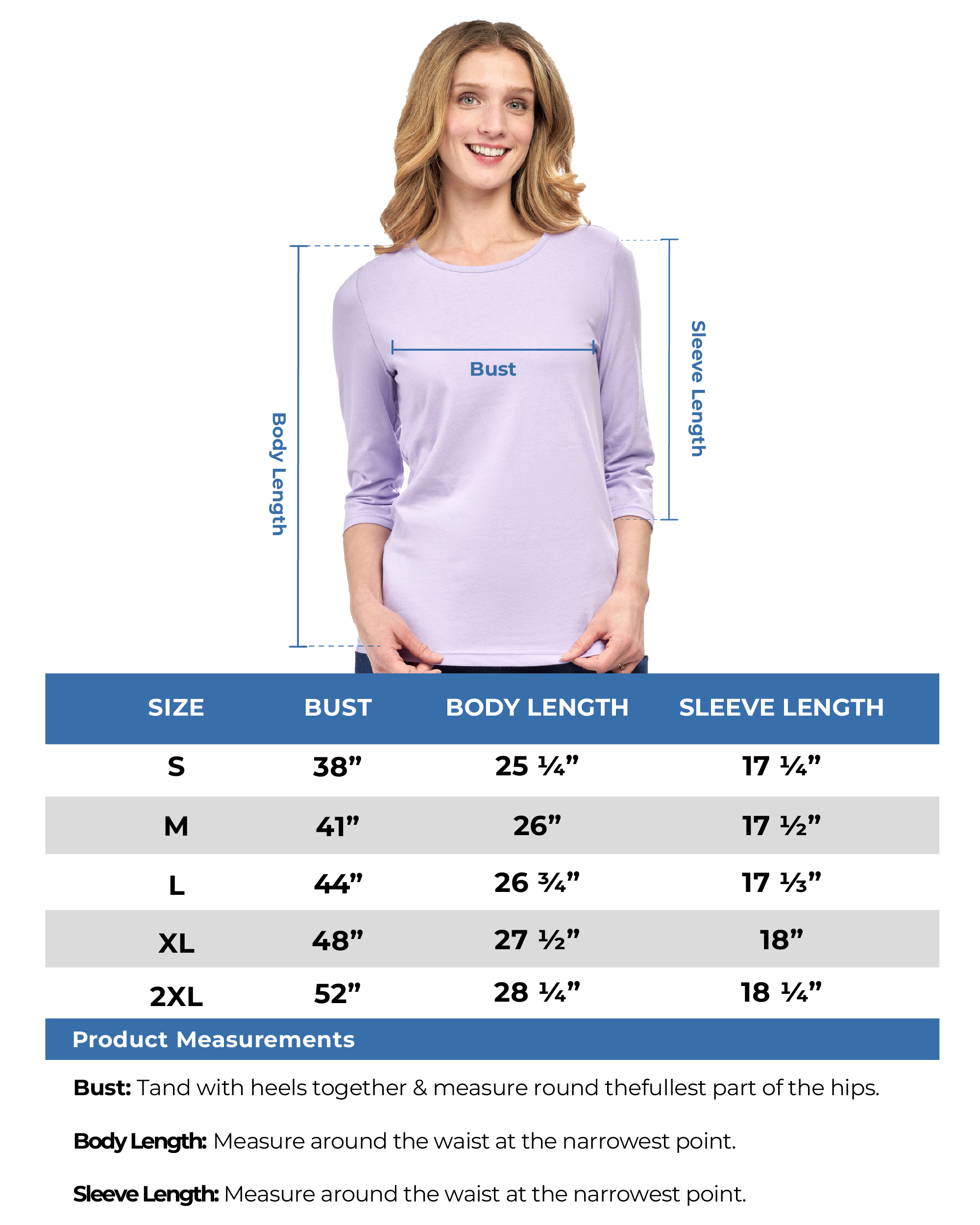 Women's Classic Comfort Fit 3/4 Sleeve length Crew Neck Jersey knit T-Shirt